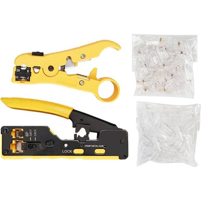EZ Cat7 RJ45 Crimper Kit Network Tools Pliers with Cat6 RJ45 Connector and RJ45 Cap for RJ12 Cat5 Cat6 8P Cable Crimper