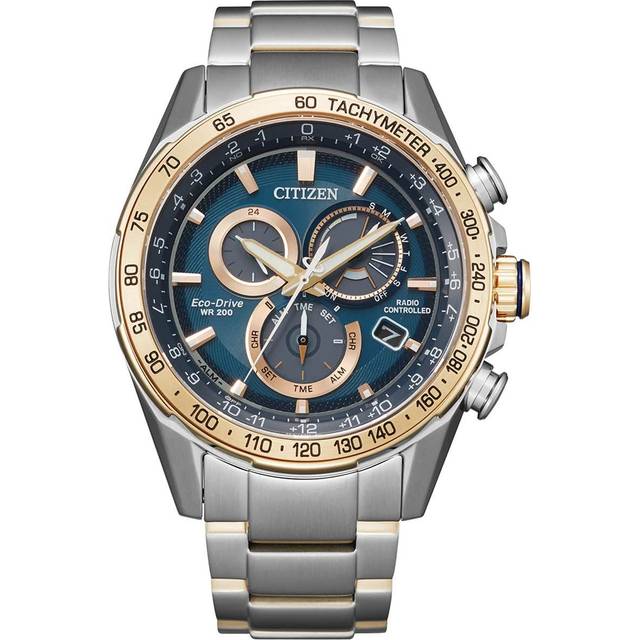 Citizen CB5916-59L Men's Perpetual Chrono A.T Eco-Drive Chronograph Date Bracelet Strap Watch, Silver/Blue