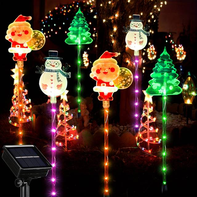 (As show) 6pcs Solar Holiday season Yard Lights - Santa, Snowman & Tree Designs | Outdoor LED Garden Decor