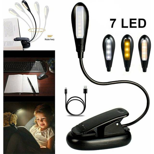 LED Reading Book Light Clip on Bed 7 LED Light USB Rechargeable Reading Lamp Hot