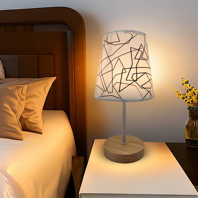 (White Line Clauses) Tropical Style Geometric Patterned Table Lamp with Matte Metal Finish, Fabric Shade