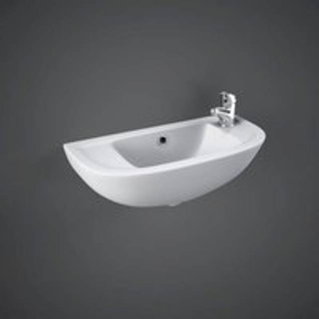 RAK Ceramics Compact Right Hand Slimline Basin with 1 Tap Hole | White | 450mm