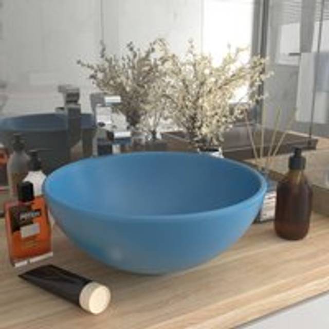 Luxury Bathroom Basin Round Matt Light Blue 32.5x14 cm Ceramic - One Size