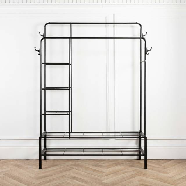Home Treats 5 Tier Shoe and Clothes Rack with Rails and Hooks - Grey - 156 x 95 x 40.5cm