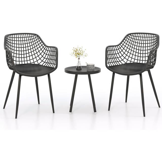 3 Piece Patio Chair Set Bistro Chairs & Side Table Set w/ PP Seat
