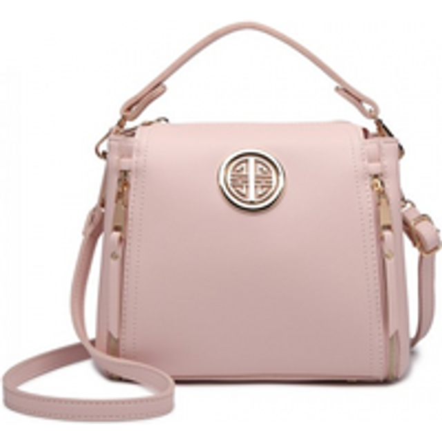 E1851 - Miss Lulu Leather Look Dual Zipped Handbag - Pink