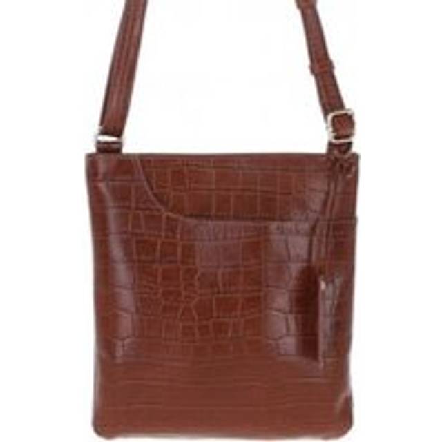Womens Curve Zip Top Leather Cross Body Bag - Brown - One Size