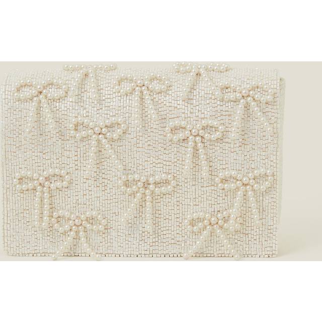 Cream Embellished Bridal Pearl Bow Clutch Bag, Size: 22cm, Women's - Accessorize
