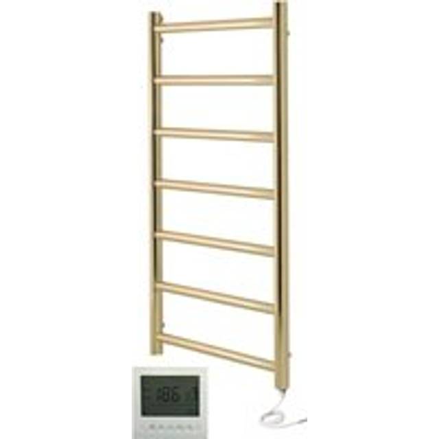 Manissa - Selby Electric Brushed Brass Heated Towel Rail 500mm w x 800mm h Bathroom Towel Radiator + 7 Day Timer/Thermostat