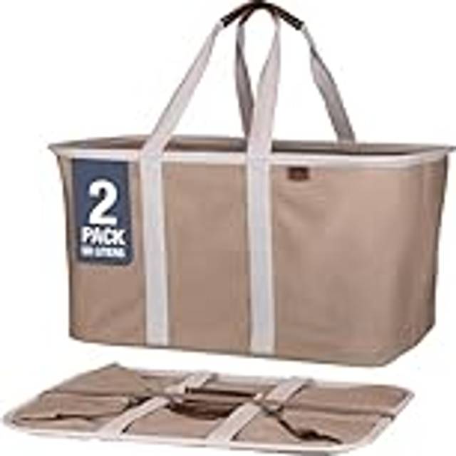 CleverMade Collapsible Laundry Tote  LUXE Mocha 2PK - 50L (13 Gal) Premium Cotton Blend Collapsible Laundry Baskets with Sturdy Pop-Up Wire Frame  Lon