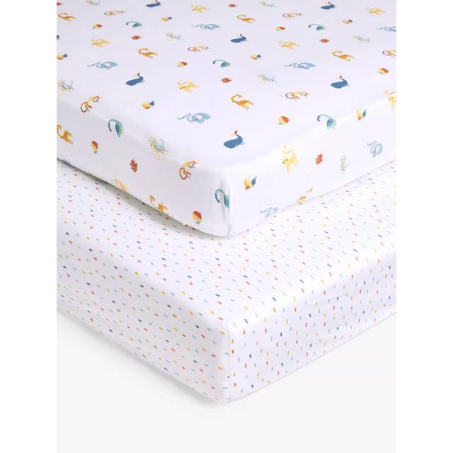 John Lewis Alphabet Animals Cotton Fitted Baby Sheet, Pack of 2, Multi