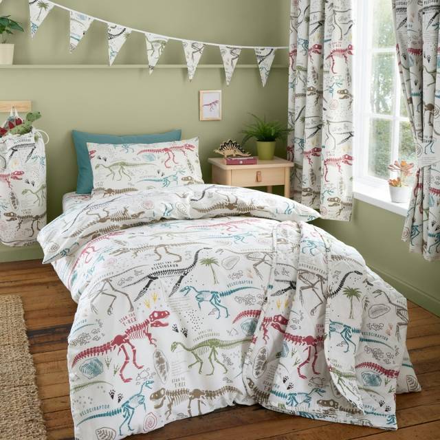 Happy Linen Company Dino Explorer Dinosaurs T-rex Reversible Soft Easy Care Bed Linen Duvet Cover Bedding Set - Toddler Cot Bed, Multi