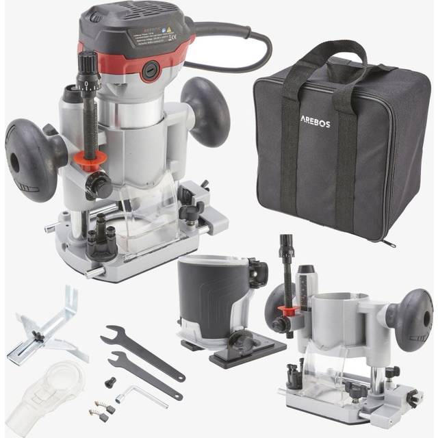 Arebos - router wood router milling machine 710W plunge base & trimmer with tool bag
