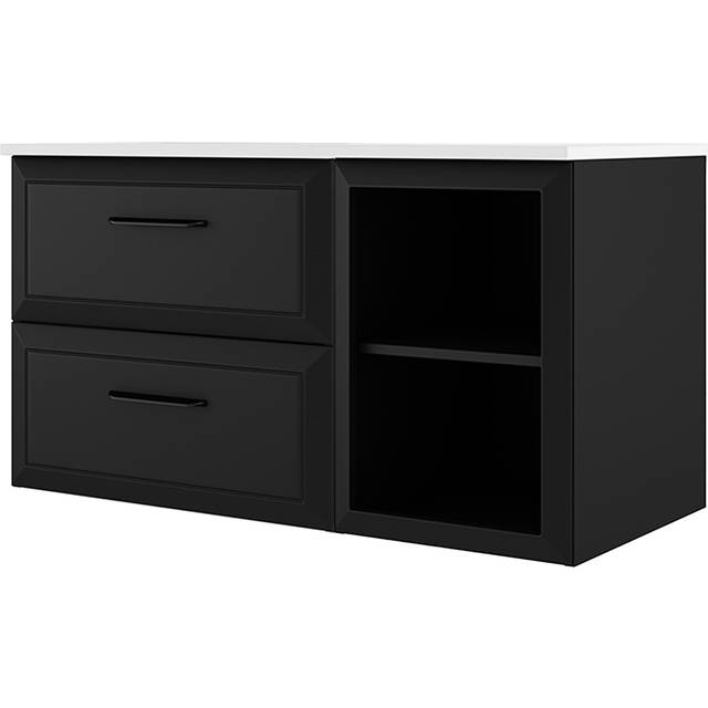 Tvättställsskåp Tandem Svart Matt 60+40 cm med Handfat Vit Blank