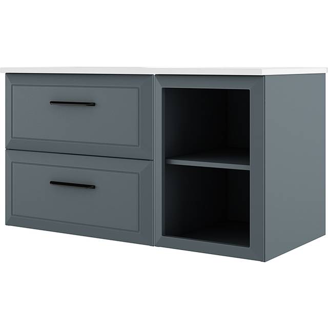 Tvättställsskåp Tandem Blå Matt 60+40 cm med Handfat Vit Blank