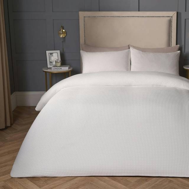 Waffle Duvet Cover Bedding Set Pillowcase Quilt Soft Hotel - White - Single