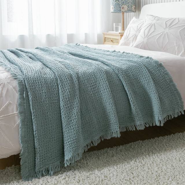 Habitat Waffle Seafoam Throw - Green - 150x200cm