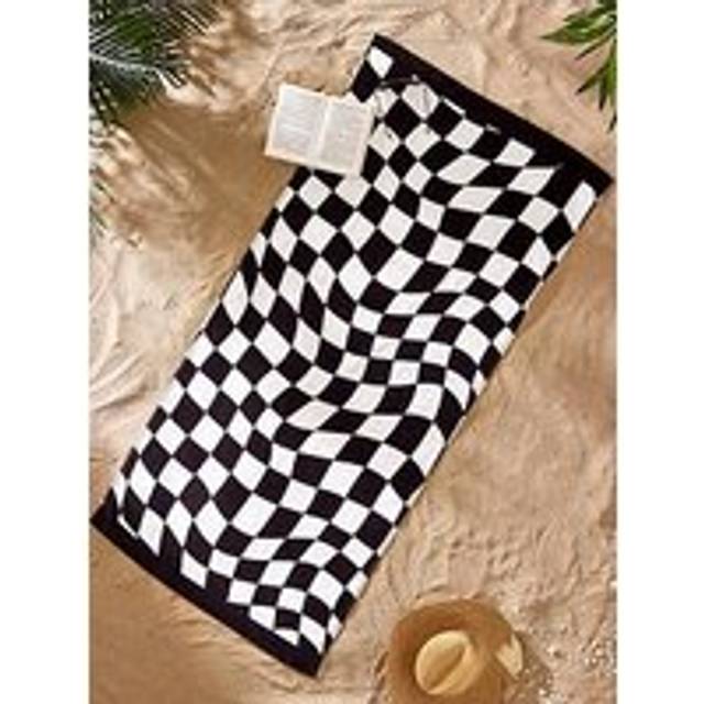 Catherine Lansfield Checkerboard Absorbent Beach Towel Black White - Black/White