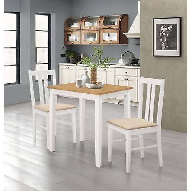Hallowood Furniture - Ledbury Small White Painted Dining Table and Chairs Set 2, Solid Wooden Kitchen Table and Slat Back Dining Chairs, Small Table