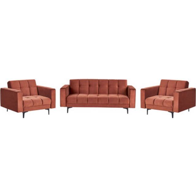 Beliani - Velvet Living Room Set 3 Seater 2 Armchairs Reclining 3 Position Backrest Click-Clack Red Alnes