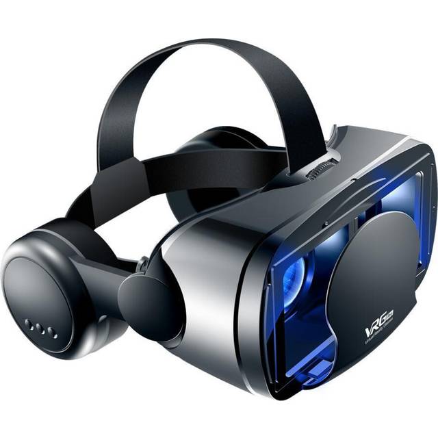 3D VR Smart Glasögon Headset Virtual Reality Hjälm Smartphone Helskärmsseende Vidvinkellins med Controller Headset 7 tum stand svart