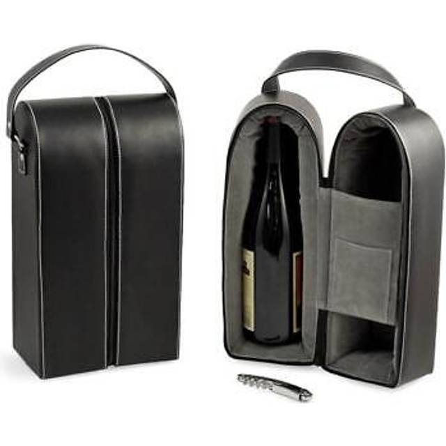 Bey-Berk Leather Wine Caddy For 2 Bottles & Bar Tool Set