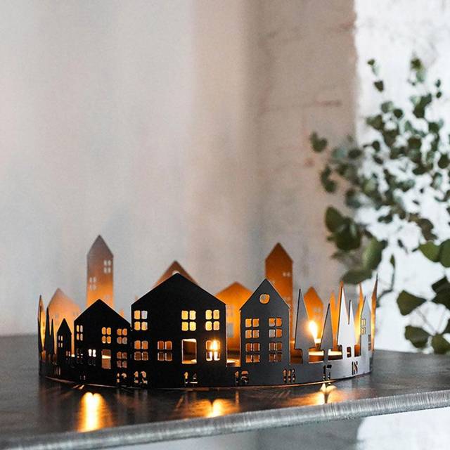 Ivyline Round Advent Tealight Centrepiece Metal Black W33cm, Black