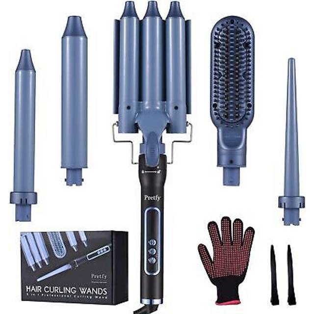 Curling Wand 5 in 1, Hair Curler Ceramic Curling Iron Set with 5 Interchangeable Straightener Brush Barrels for Long Thick Thin Hair, Hair Styling