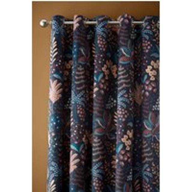 Exotic Leaves Soft Recycled Polyester Velour Eyelet Curtains - Black (66cm Width x 229cm Drop)