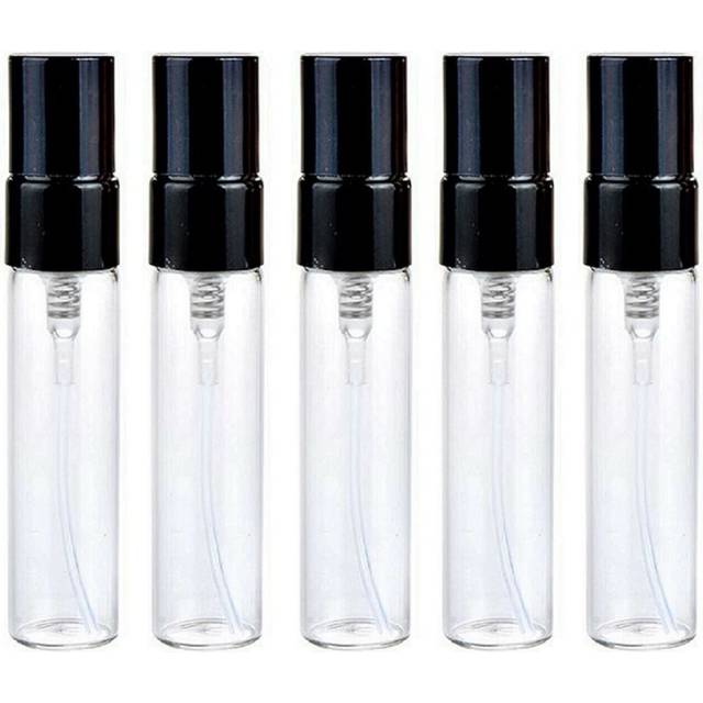 5 x 5ml CLEAR Glass Spray Bottles Atomiser with BLACK LID Travel Perfume Liquid Sample Atomizer UK