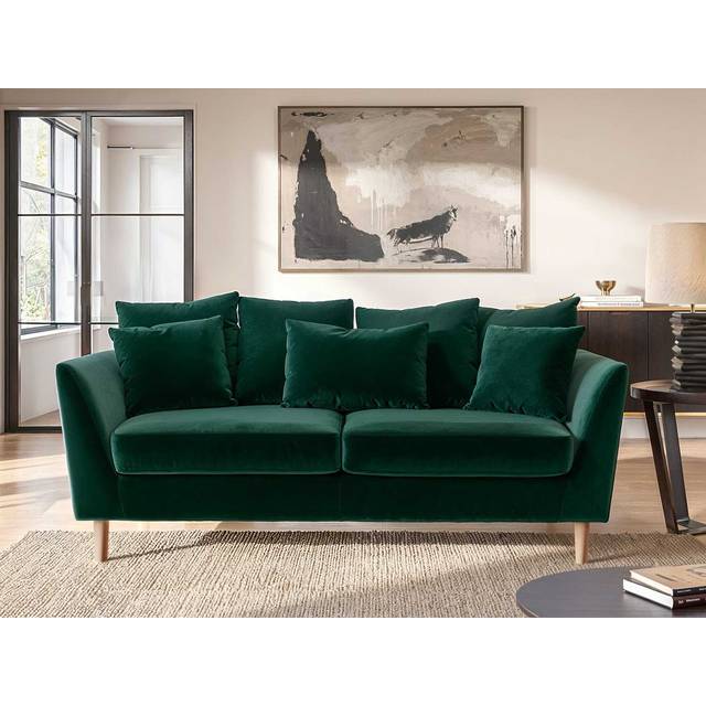 Solace+Co Avery 3 Seater Scatter Cushion Back Sofa Bottle Green Velvet