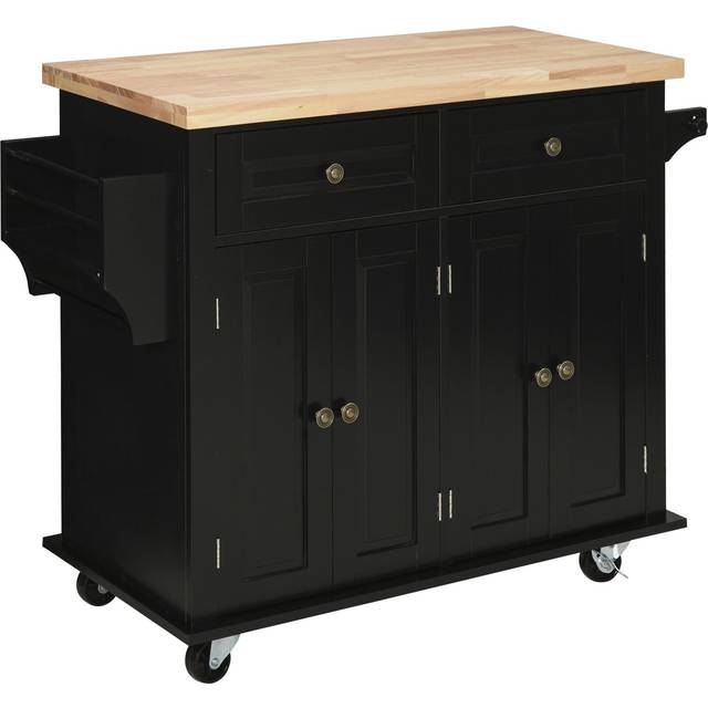 HOMCOM Rolling Kitchen Island Cart with Rubber Wood Top, Spices White, White