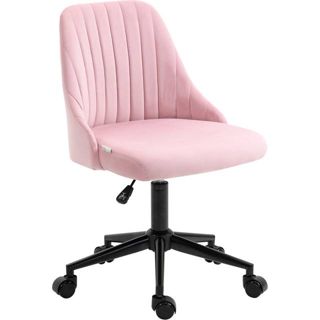 Vinsetto Velvet Office Chair with Adjustable Height and Wheels, Pink