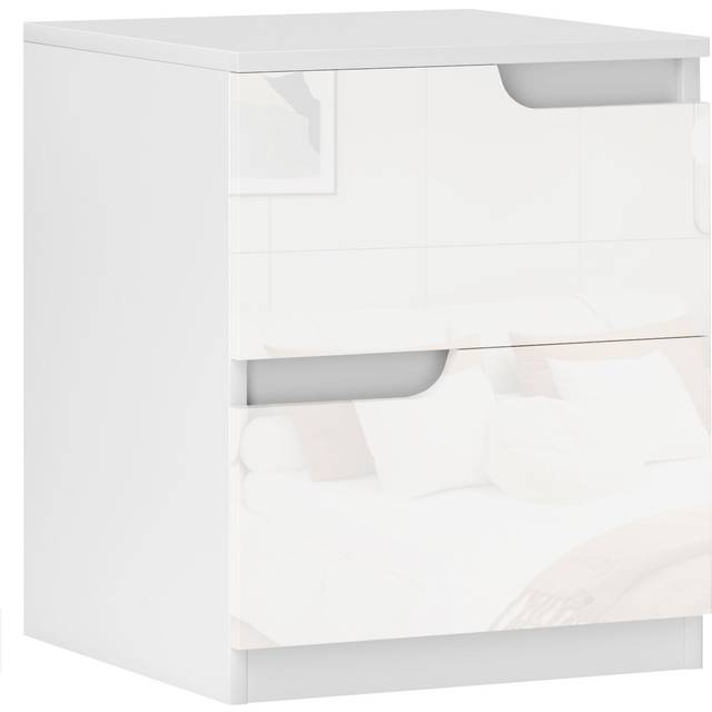 HOMCOM High Gloss Modern Two-Drawer Bedside Cabinet - White, White