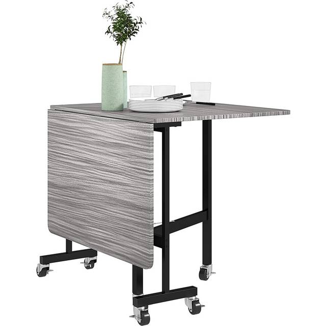 HOMCOM Mobile Drop Leaf Table - Folding Kitchen Table with 6 Wheels - Grey | TJ Hughes