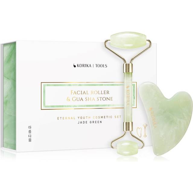 KORIKA Tools Face Roller & Gua Sha massagerulle för ansikte och massagehjälpmedel Jade Green