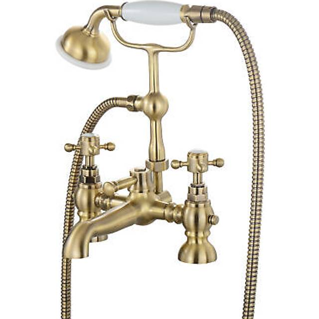 Enki - Camberley, BT3208, Antique Bronze, Bath Shower Mixer Taps, Traditional Victorian Cross Handle, Solid Brass, Easy Clean, Traditional Design,