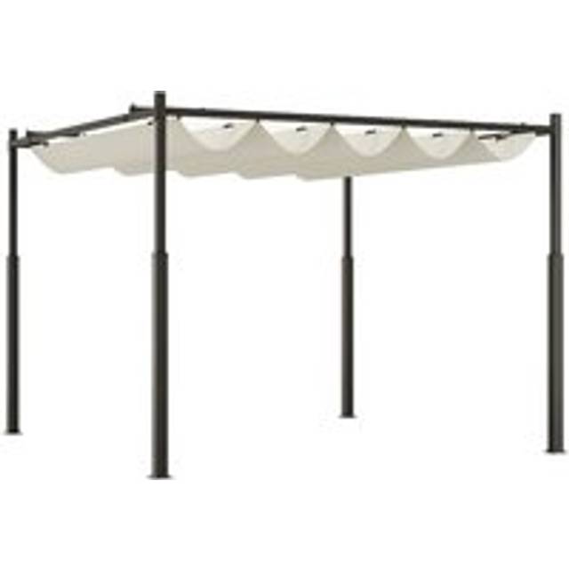 Outsunny 3 x 3(m) Pergola with Retractable Roof, 80mm Metal Column, White