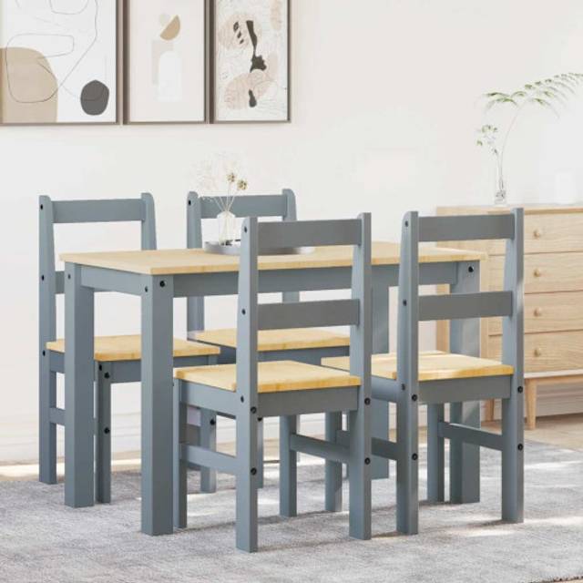 vidaXL 5 Piece Dining Set Panama Grey Solid Wood Pine