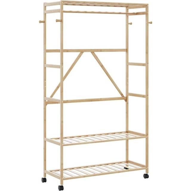 vidaXL Clothes Rack with Shelves and Wheels 110x40x180 cm Bamboo - Brown