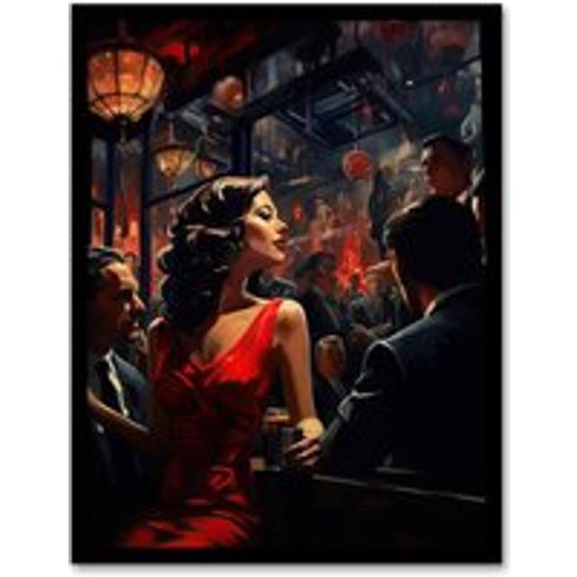 Wall Art Print The Girl In The Red Dress Film Noir Jazz Bar Nightclub Vintage Art Framed - Black - A4