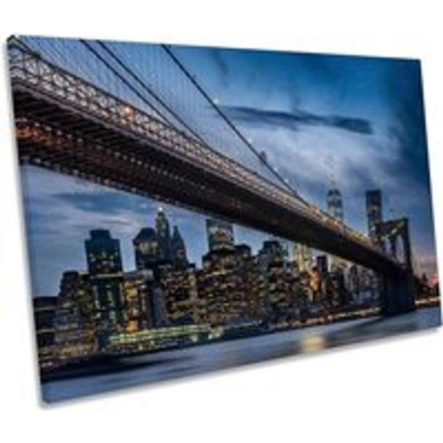 Brooklyn Bridge New York City Blue Canvas Wall Art Picture Print - W36 inch x H24 inch x D40mm