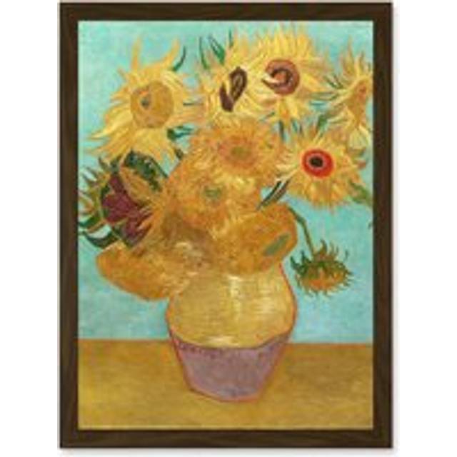 Vincent Willem Van Gogh Dutch Sunflowers Painting Artwork Framed Wall Art Print A4 - Brown - One Size