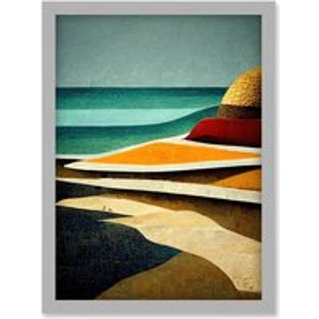 Abstract Modern Beach Ocean Coastal Africa Artwork Framed Wall Art Print A4 - Grey - One Size