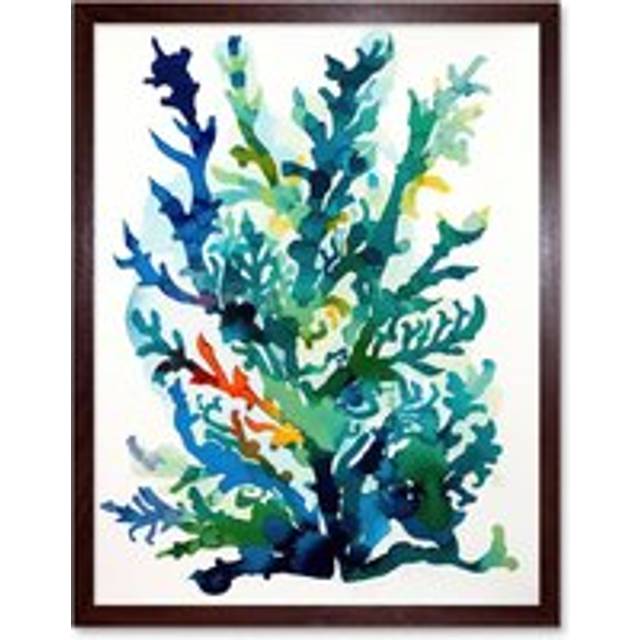 Wall Art Print Seaweed Plant Abstract Folk Art Framed - Brown - W12 inch x H16 inch