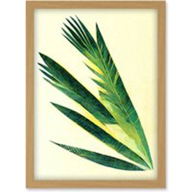 Fan Palm Tree Leaf Modern Abstract Illustration Artwork Framed Wall Art Print A4 - Tan - One Size