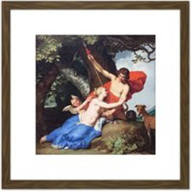 Bloemaert Venus Adonis Greek Myth Painting 8X8 Inch Square Wooden Framed Wall Art Print Picture with Mount - Brown - One Size