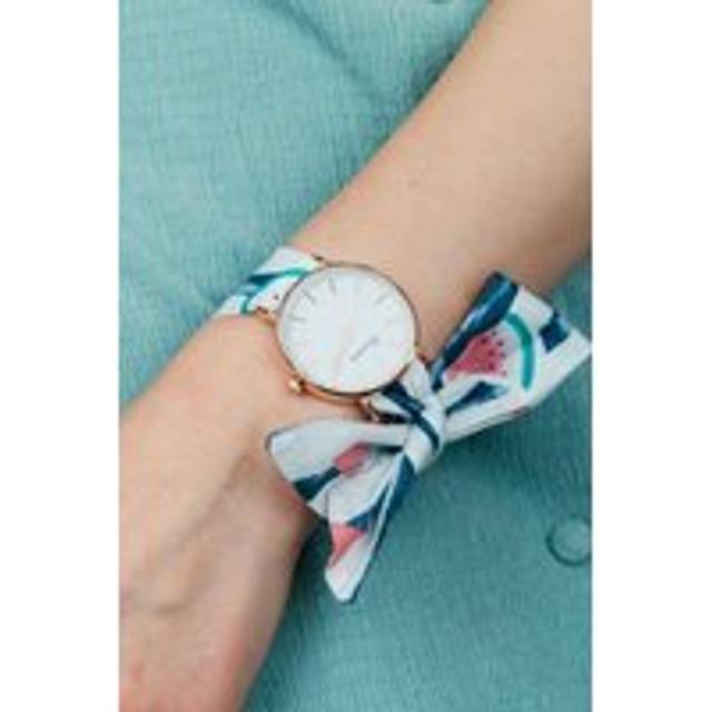 Womens Blue Watermelon Print Changeable Cotton Tie Knot Strap Geneva Boho Wristwatch - One Size