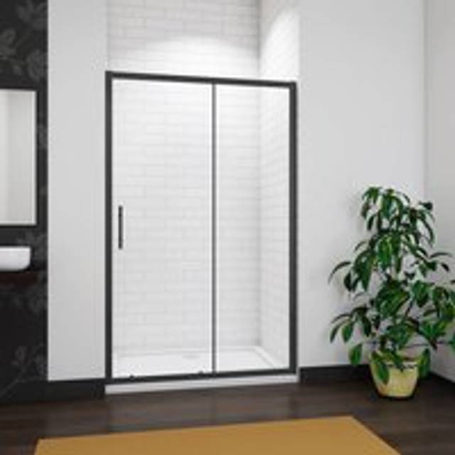 Aica 1200x1850mm Matt Black Frame Sliding Shower Door with 1200x900mm Shower Tray Waste