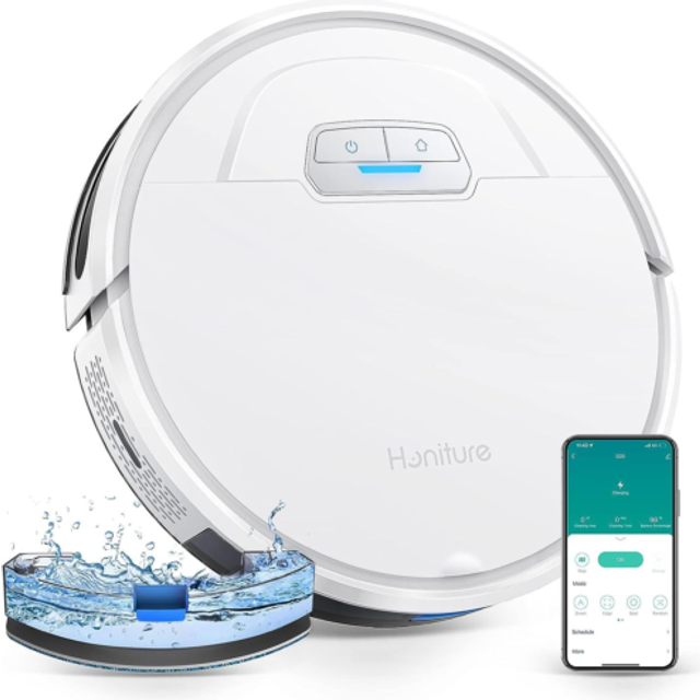 HONITURE Robot Vacuum Cleaner with Mop, 4000Pa Strong Suction, Robotic Vacuums with Carpet Booster, Wi-Fi/APP/Alexa/Remote, 7.6-in Ultra Thin, Ideal